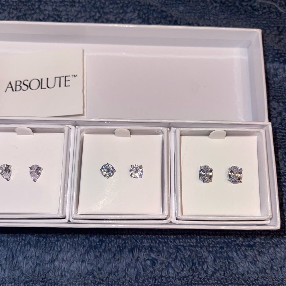 Absolute HSN Silver Faux Diamond Earring Set - Picture 6 of 9
